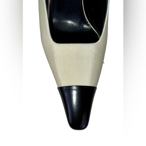 SAINT LAURENT INES SLINGBACK PUMPS IN WHITE SATIN AND BLACK LEATHER - Picture 4 of 7